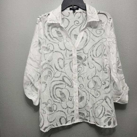 Elementz women's sheer blouse top long sleeve button down size M white - Picture 1 of 6